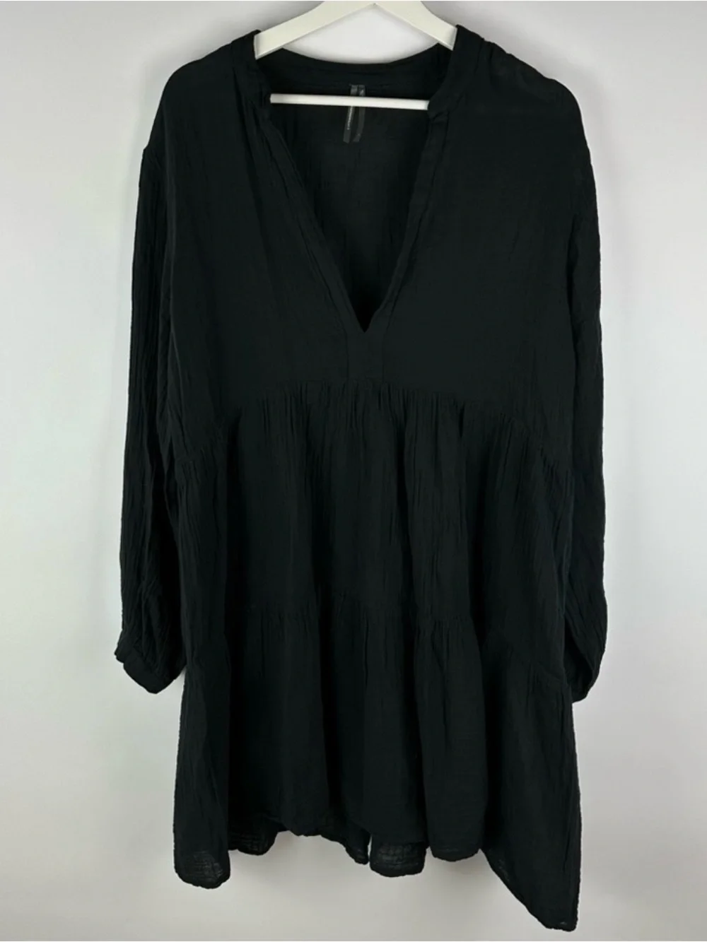 Anthropologie Black Tiered Long-Sleeve Kallie mini dress - large - Picture 4 of 8